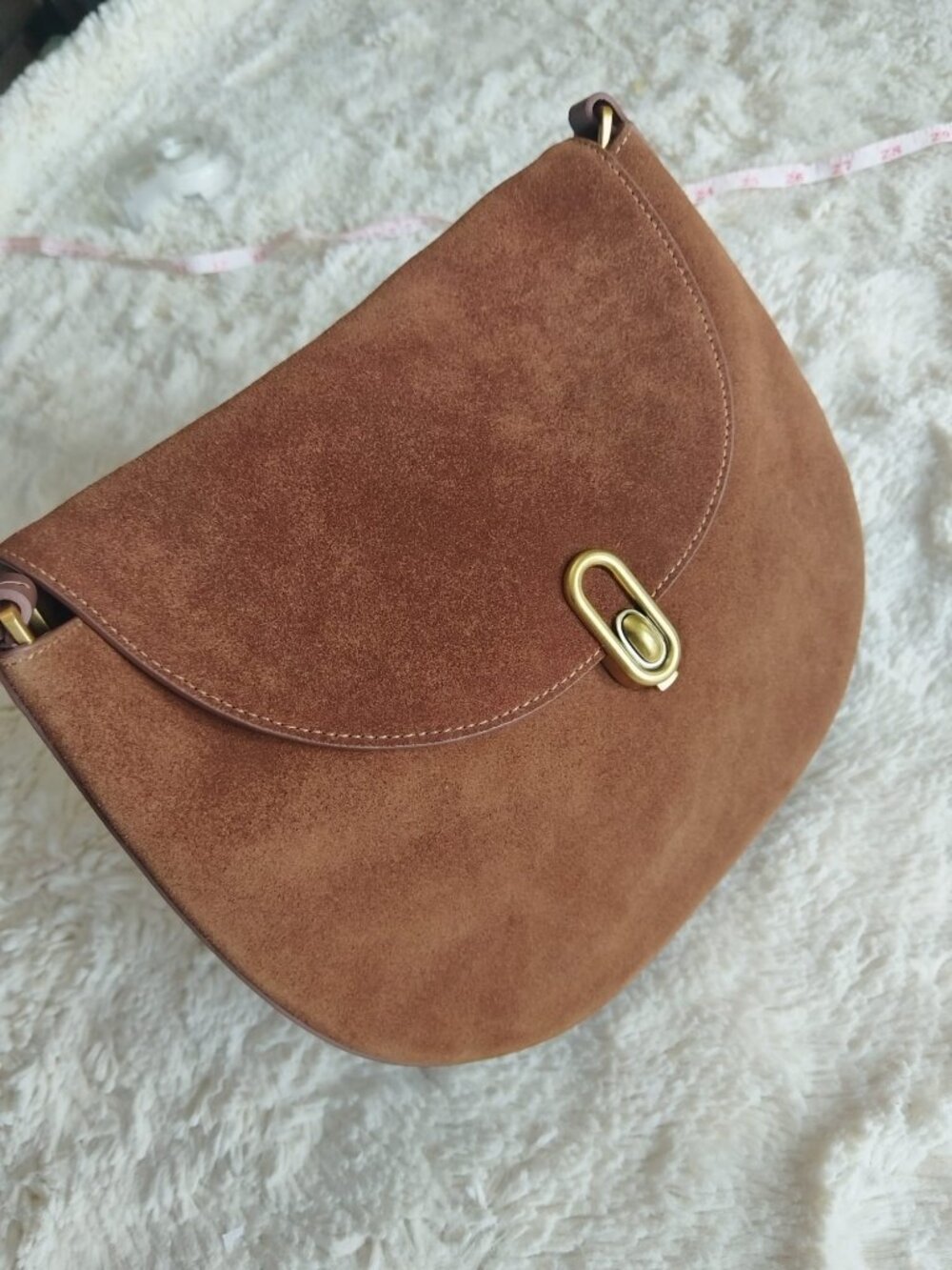 QINNY Brown Suede Turnlock Shoulder Bag Purse 10x9 NWOT